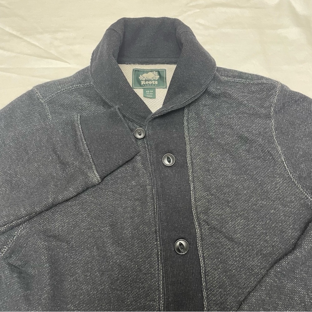 Roots Canada Charcoal Men's Shawl Collar Cardigan Button Up Cotton Blend XS